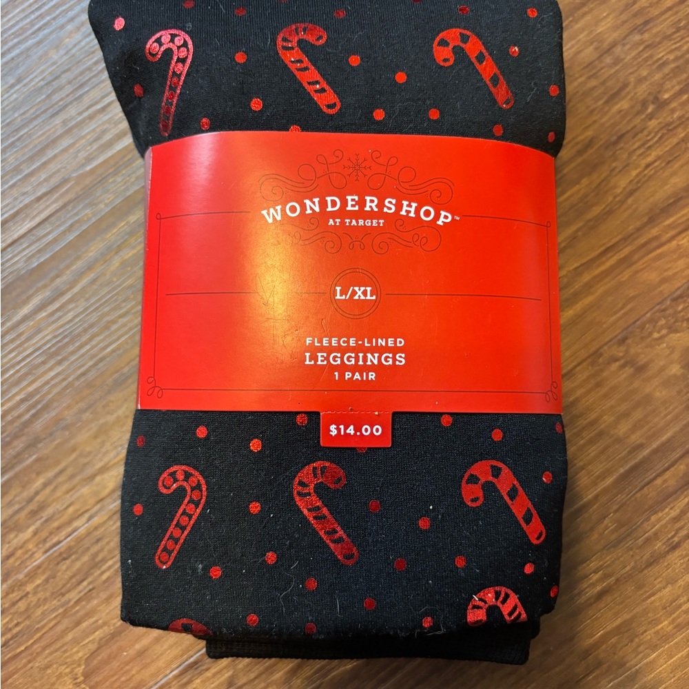 Wondershop Black and Red Candy Cane Fleece Leggings